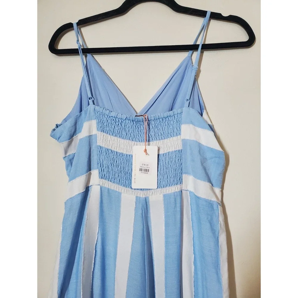 Skies Are Blue NEW Womens Medium Jumpsuit Wide-Leg‎ Striped Blue White  Vacation